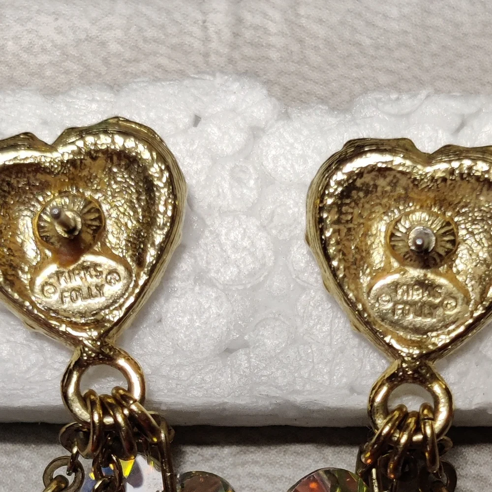 Rare Signed Y2K Kirk's Folly AB crystal earrings in gold setting, NWOT - Picture 3 of 8
